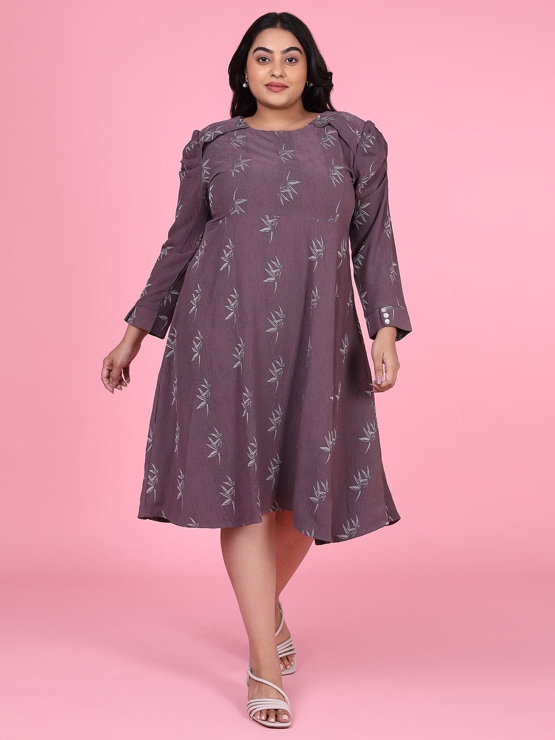 Women's Floral Mauve Fit and Flare Dress
