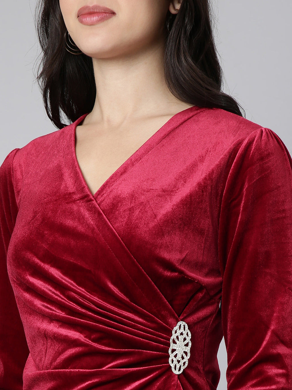 Women's Solid Burgundy A-Line Dress