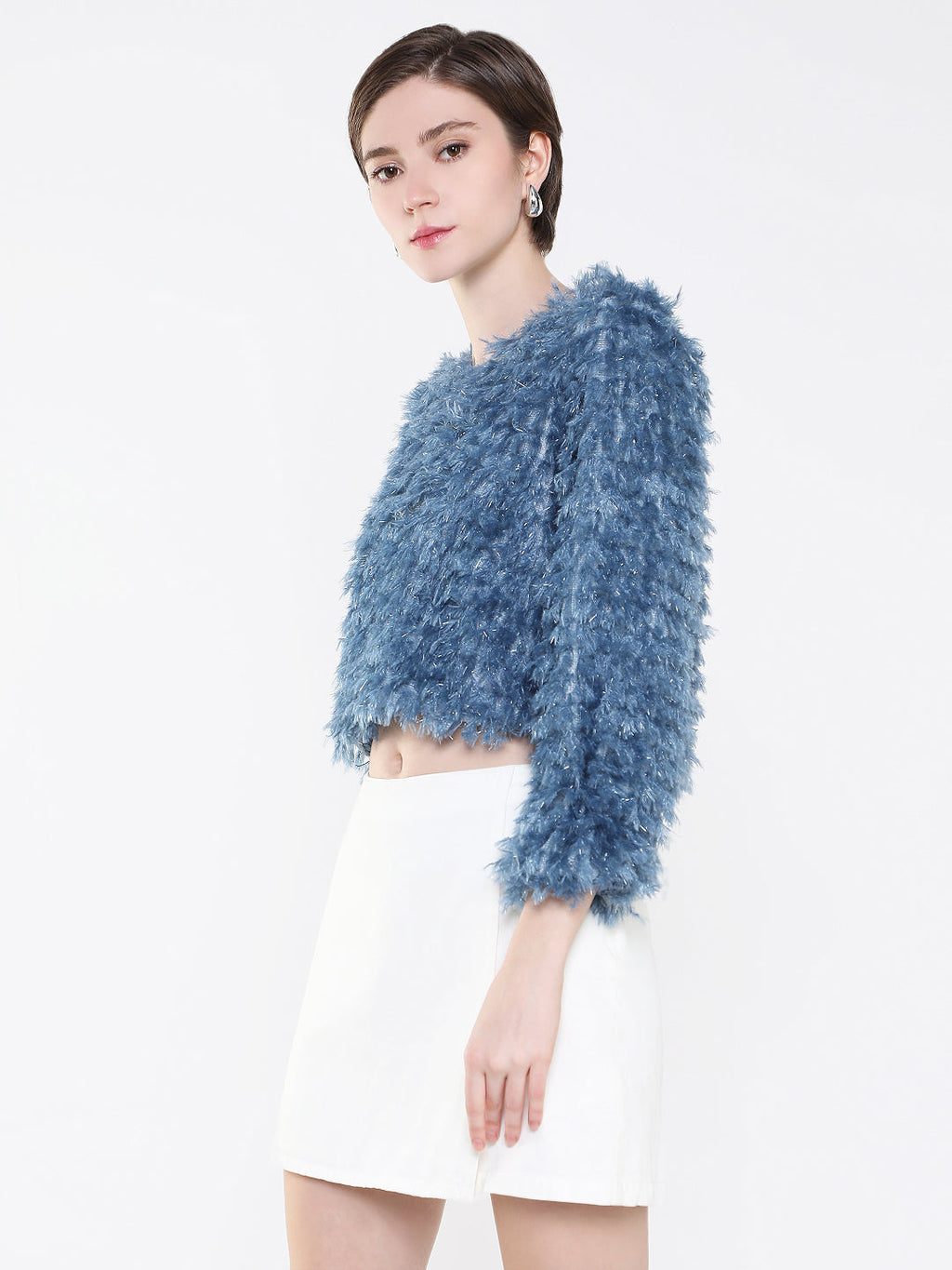 Women's Blue Boxy Crop Top