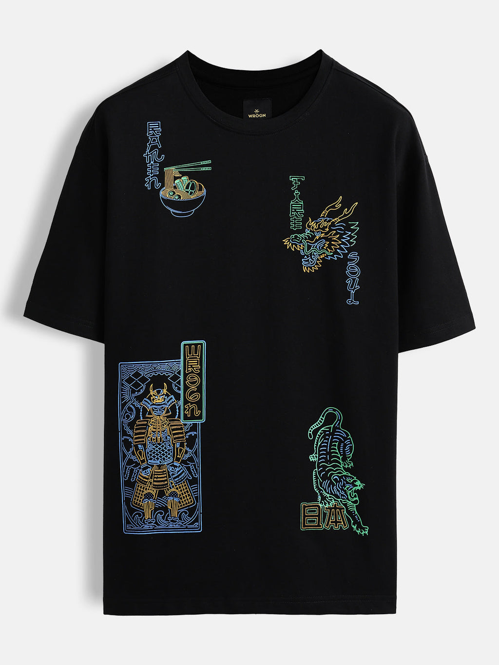 Samurai multi-print oversized T-shirt | Black