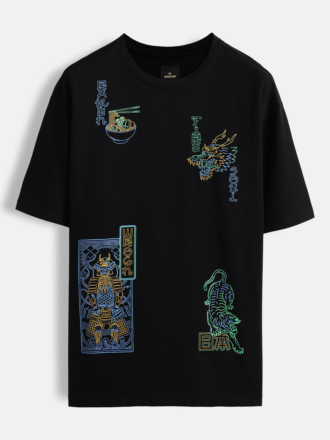 Samurai multi-print oversized T-shirt | Black
