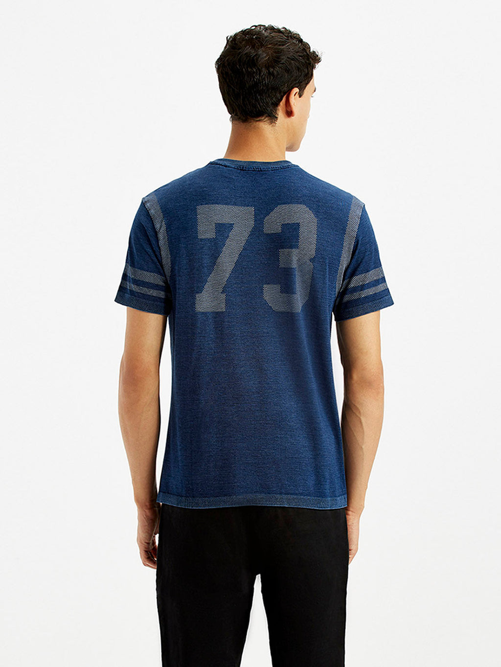 Men's Brand Logo Dark Blue Slim Fit Seamless T-shirt