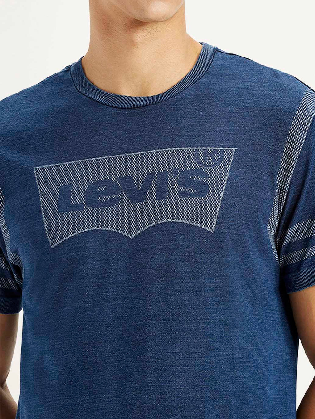 Men's Brand Logo Dark Blue Slim Fit Seamless T-shirt