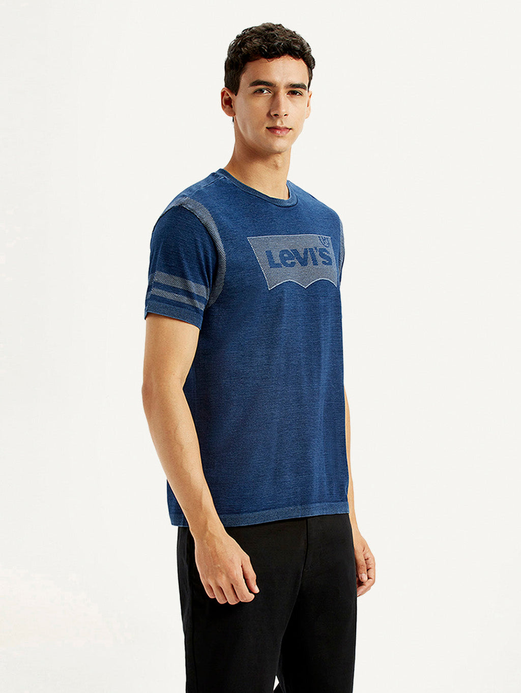 Men's Brand Logo Dark Blue Slim Fit Seamless T-shirt