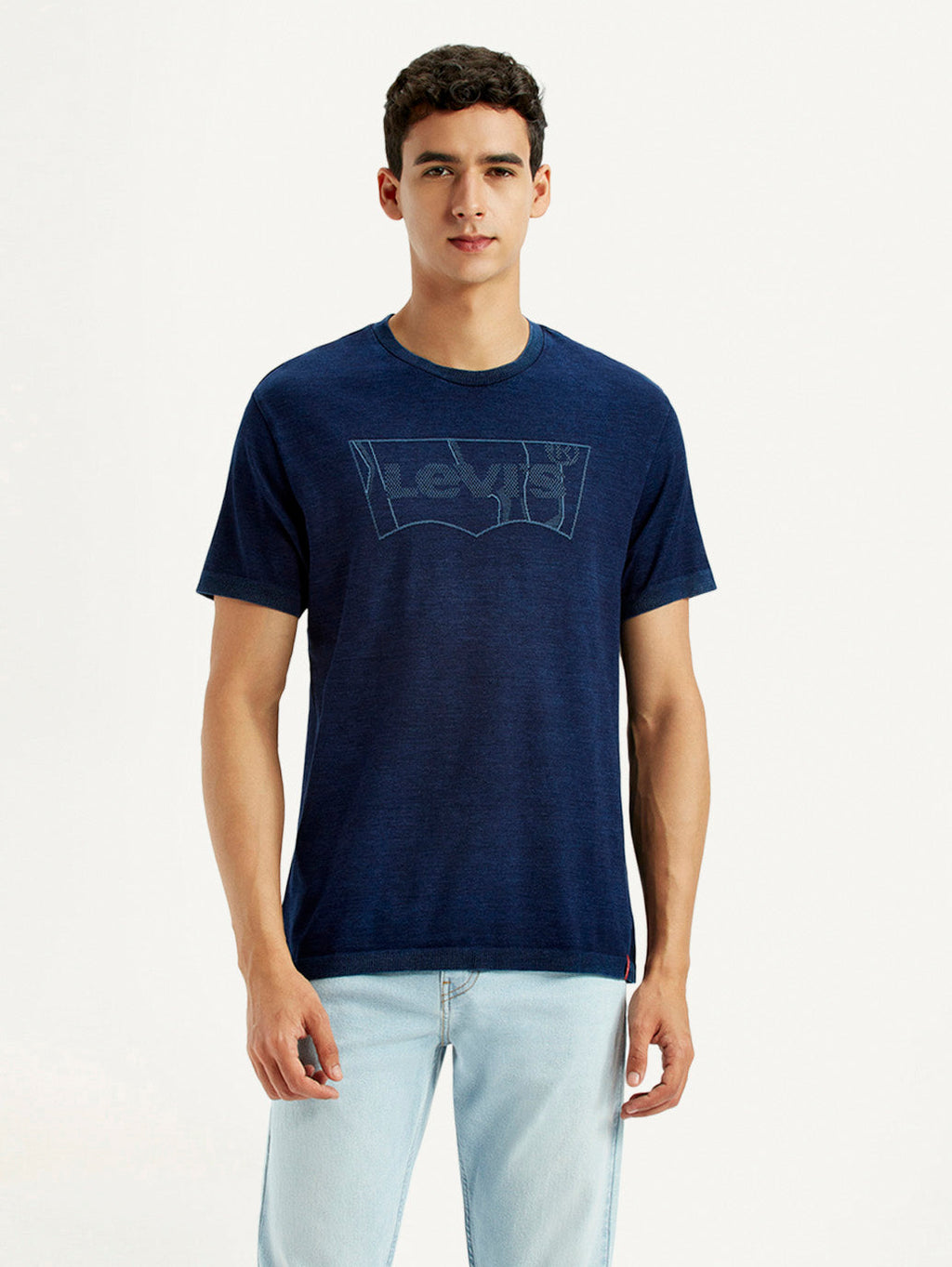 Men's Brand Logo Dark Blue Slim Fit Seamless T-shirt