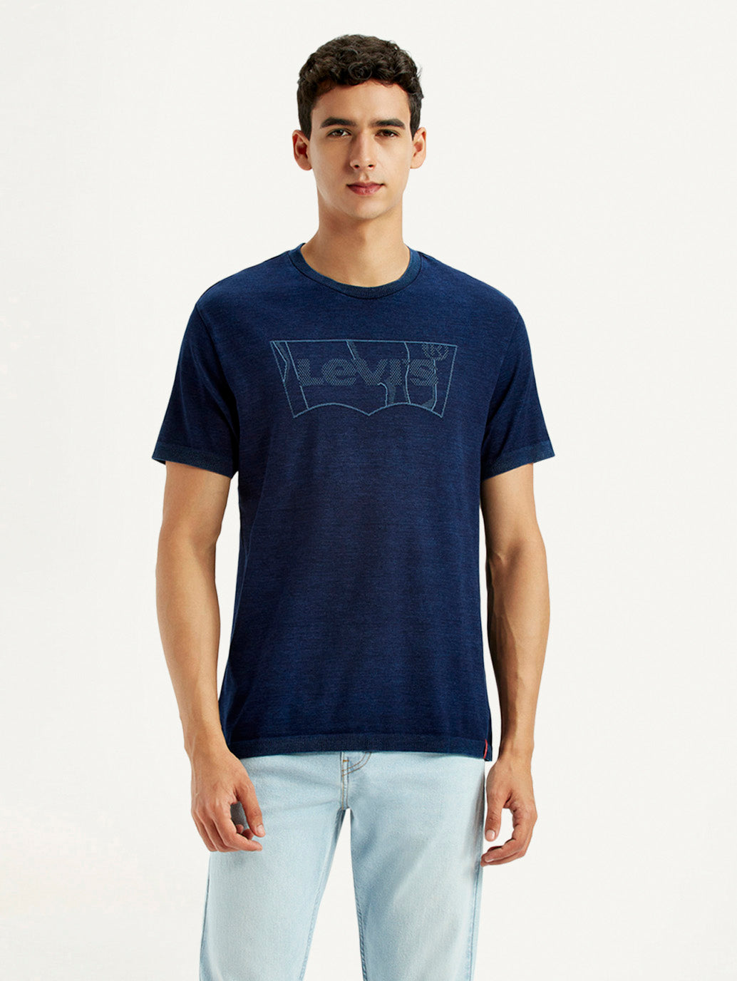 Men's Brand Logo Dark Blue Slim Fit Seamless T-shirt