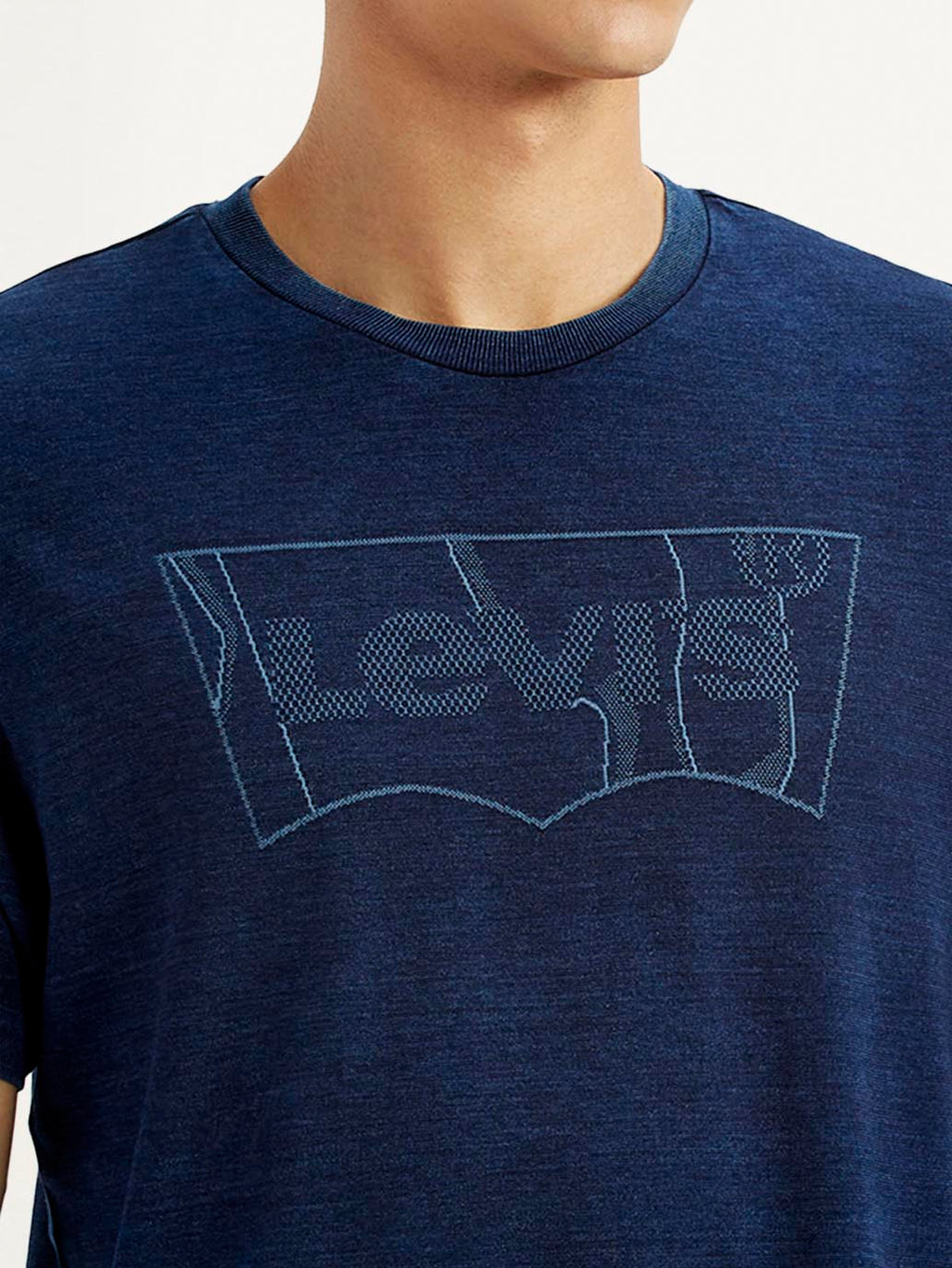 Men's Brand Logo Dark Blue Slim Fit Seamless T-shirt