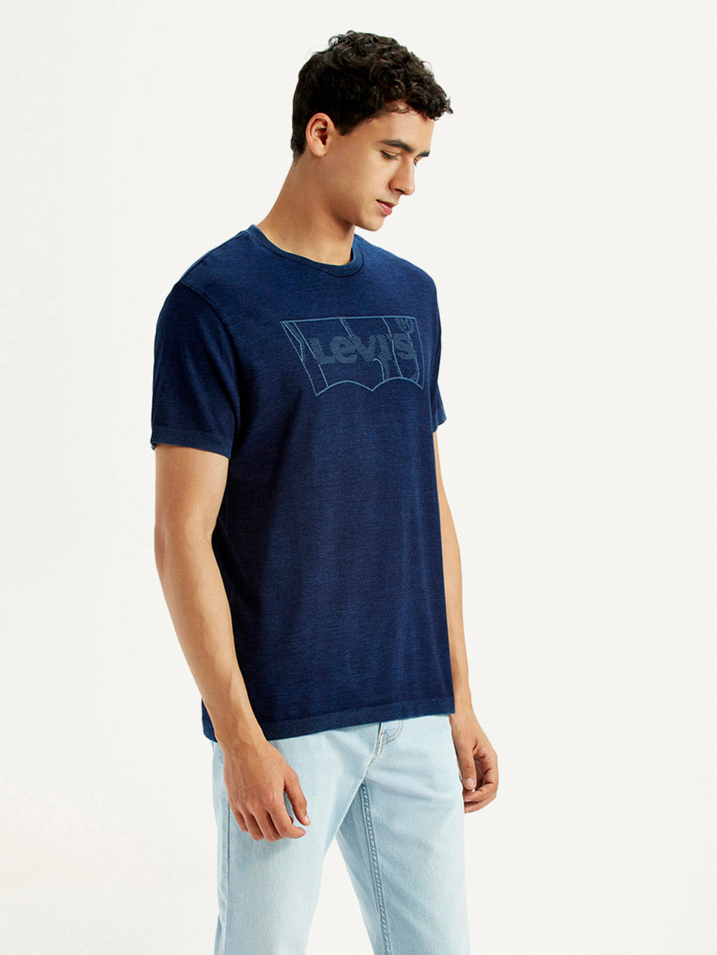 Men's Brand Logo Dark Blue Slim Fit Seamless T-shirt