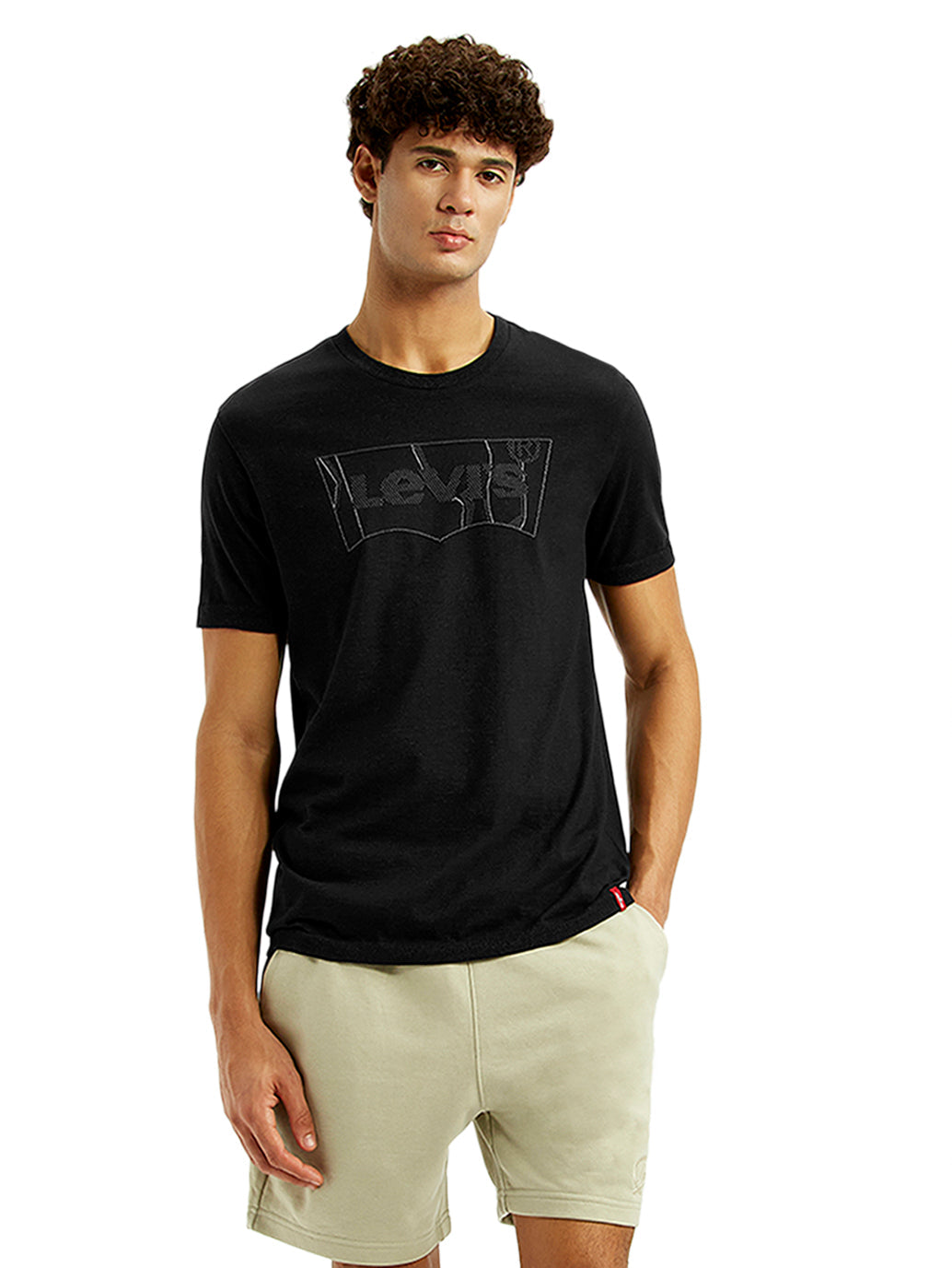 Men's Brand Logo Black Slim Fit Seamless T-shirt