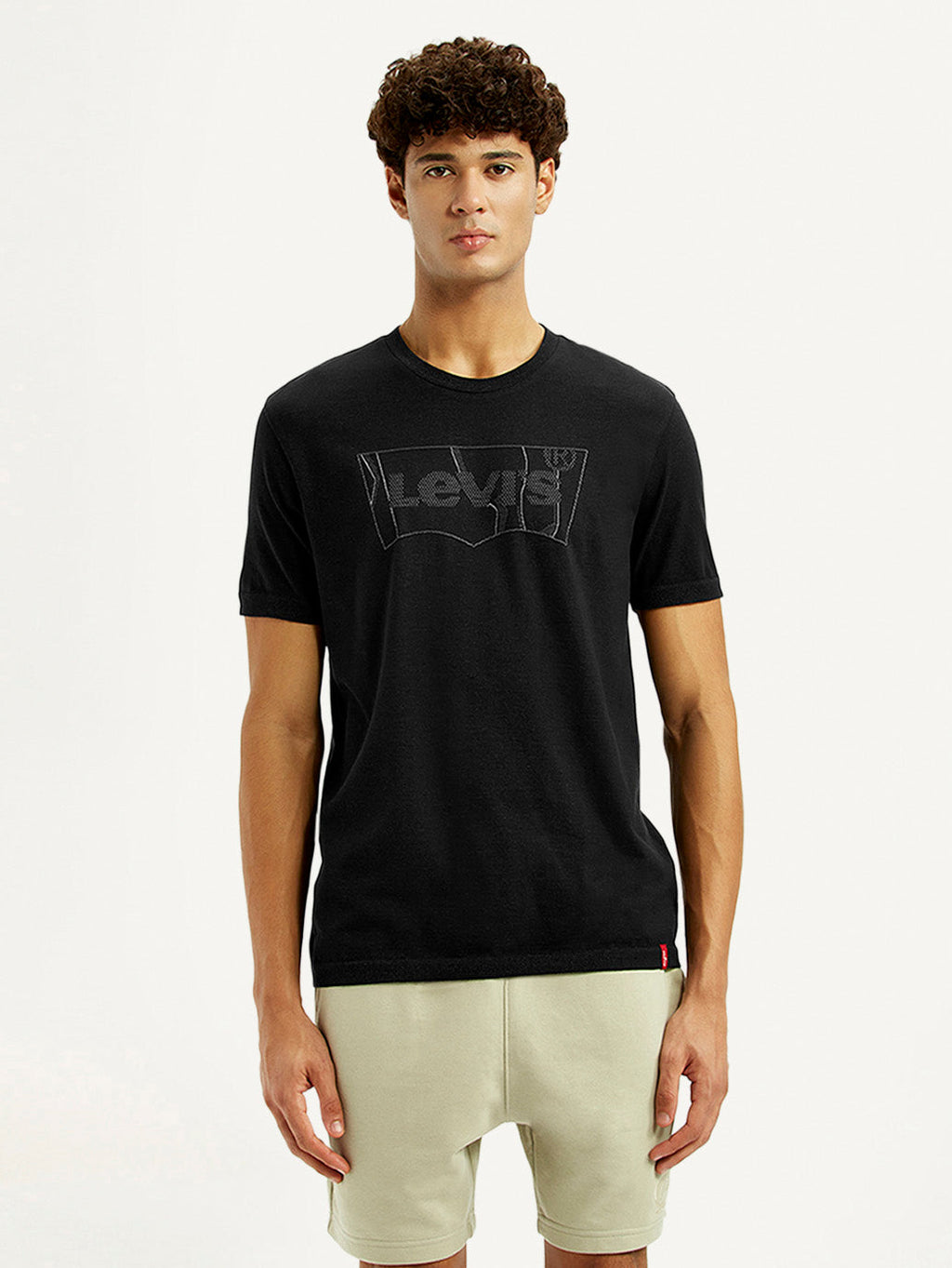 Men's Brand Logo Black Slim Fit Seamless T-shirt