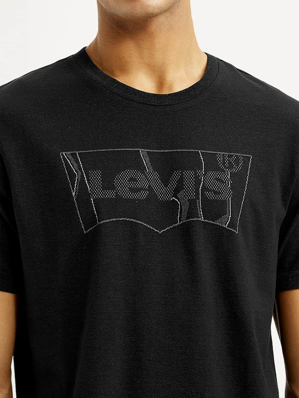 Men's Brand Logo Black Slim Fit Seamless T-shirt