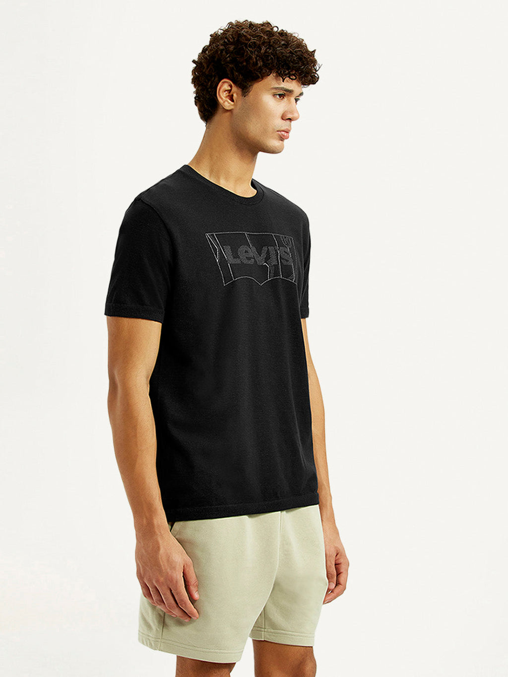 Men's Brand Logo Black Slim Fit Seamless T-shirt