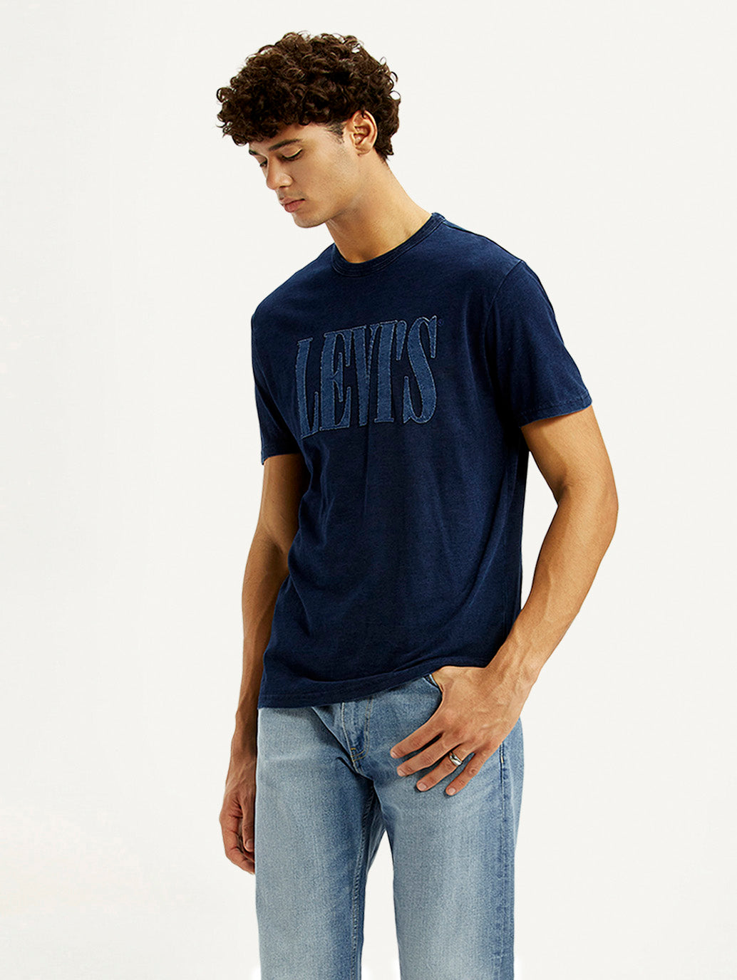 Men's Brand Logo Navy Crew Neck T-shirt
