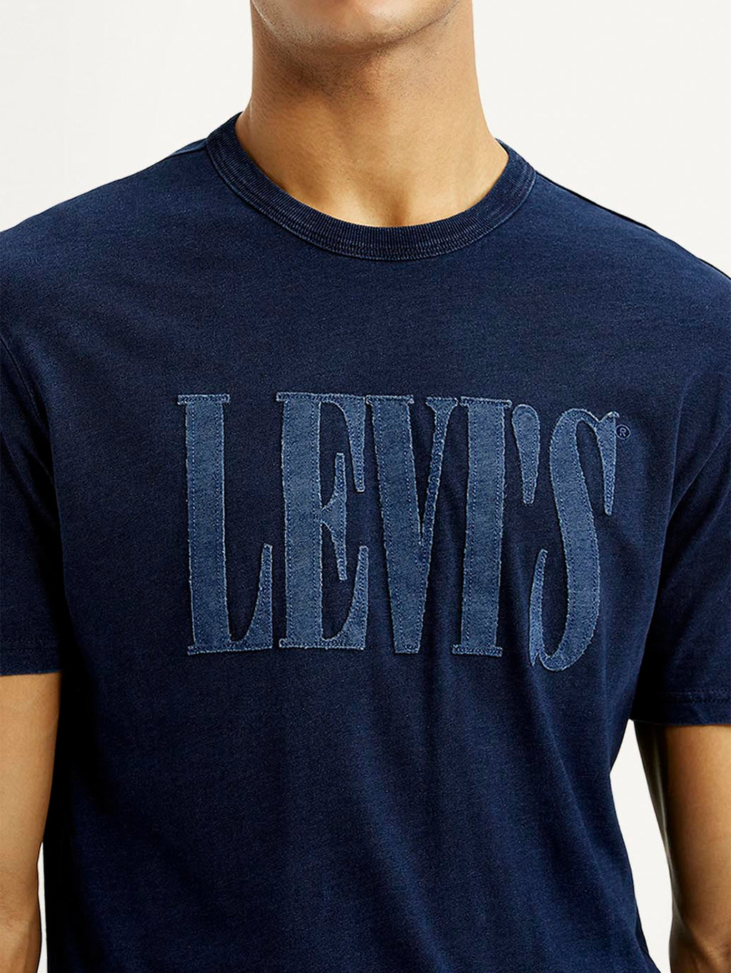 Men's Brand Logo Navy Crew Neck T-shirt