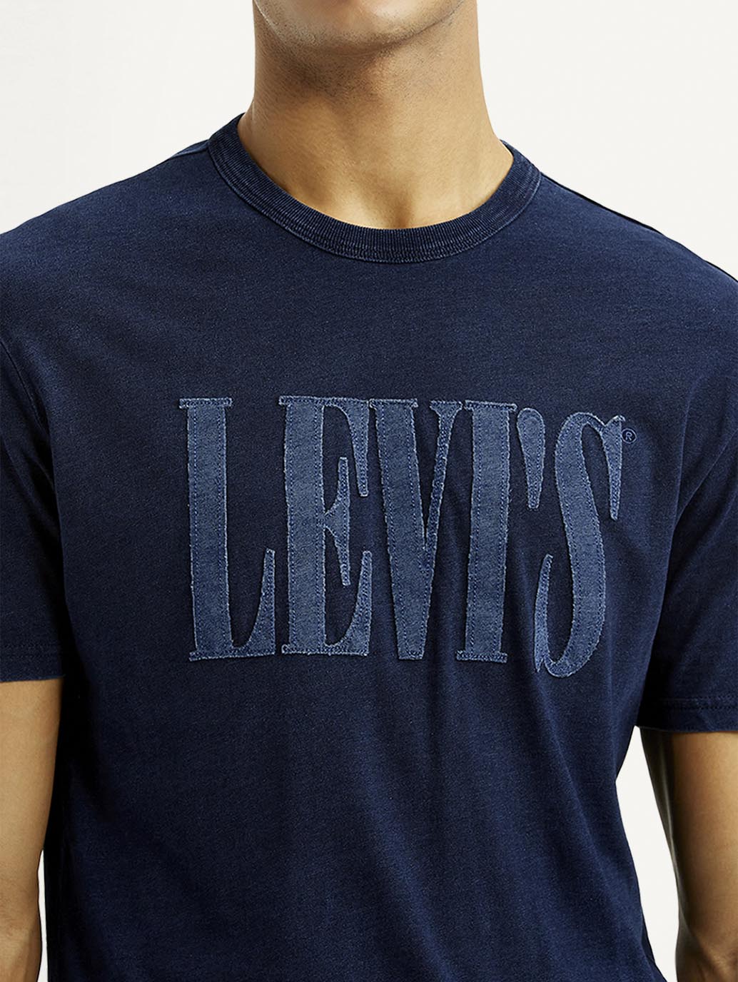 Men's Brand Logo Navy Crew Neck T-shirt