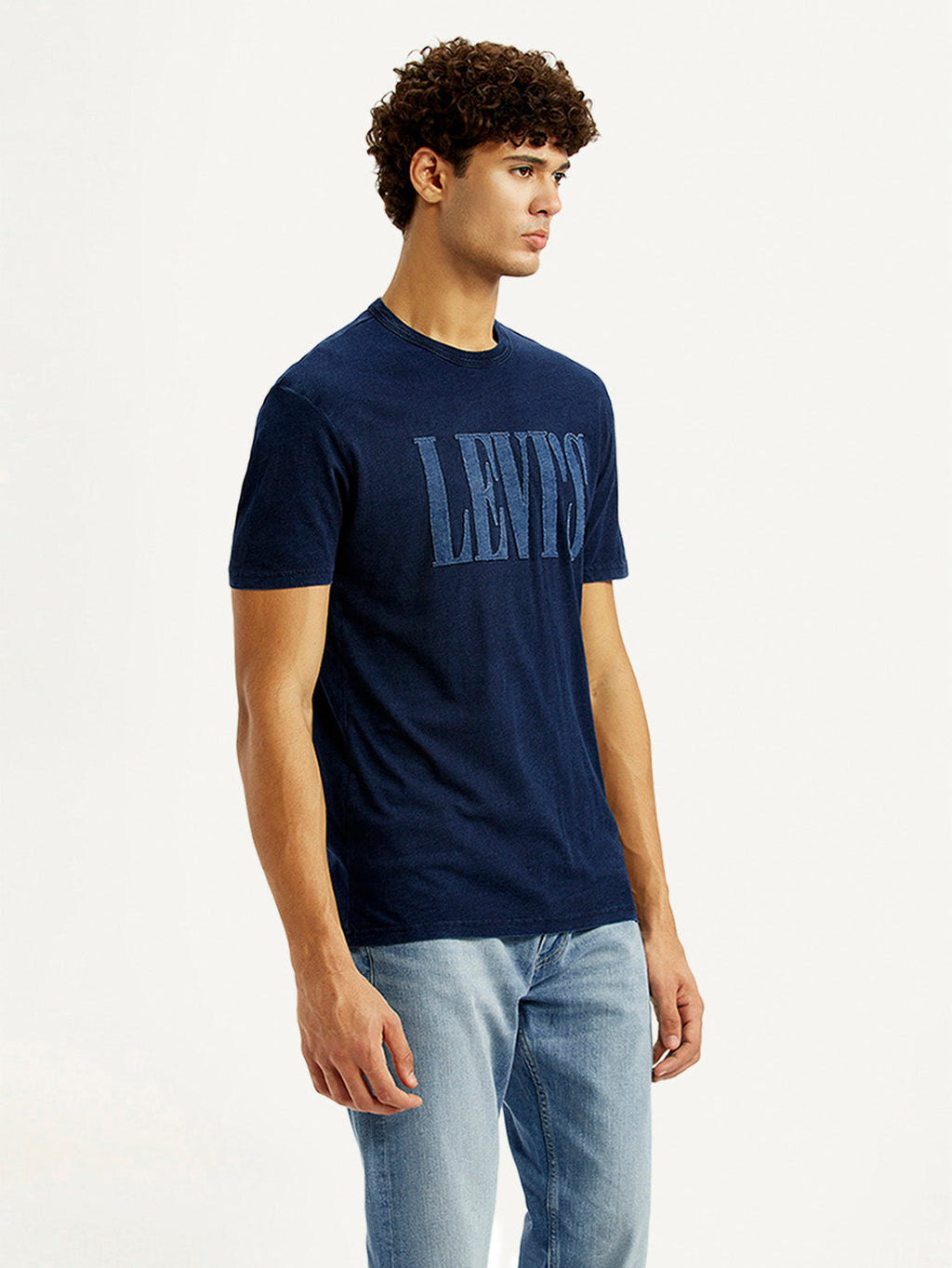 Men's Brand Logo Navy Crew Neck T-shirt