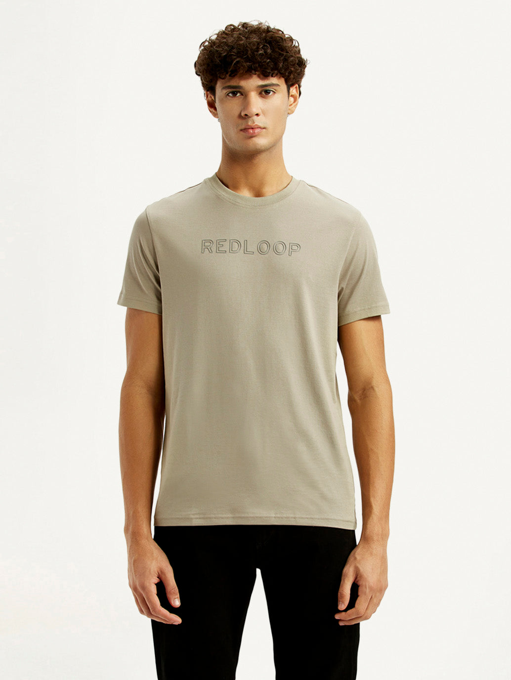 Men's Redloop Typography Beige Slim Fit T-shirt