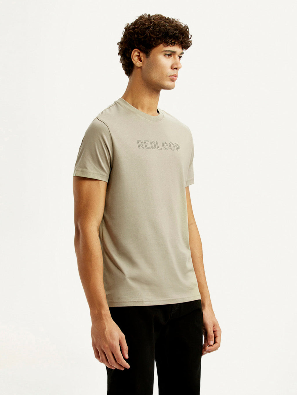 Men's Redloop Typography Beige Slim Fit T-shirt