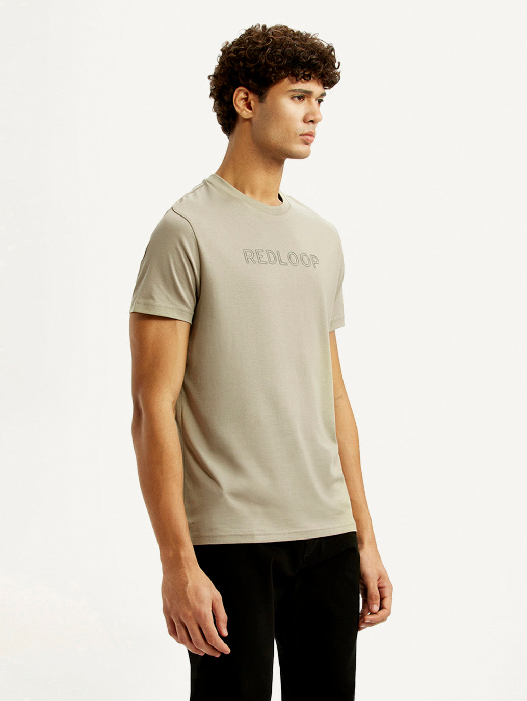 Men's Redloop Typography Beige Slim Fit T-shirt