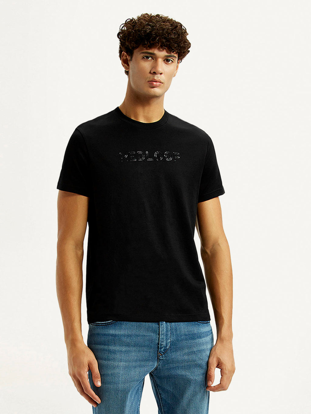 Men's Redloop Typography Black Slim Fit T-shirt