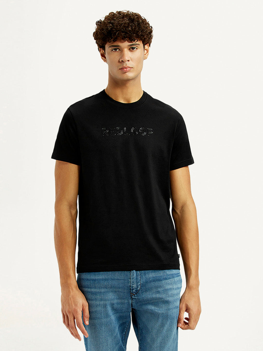 Men's Redloop Typography Black Slim Fit T-shirt