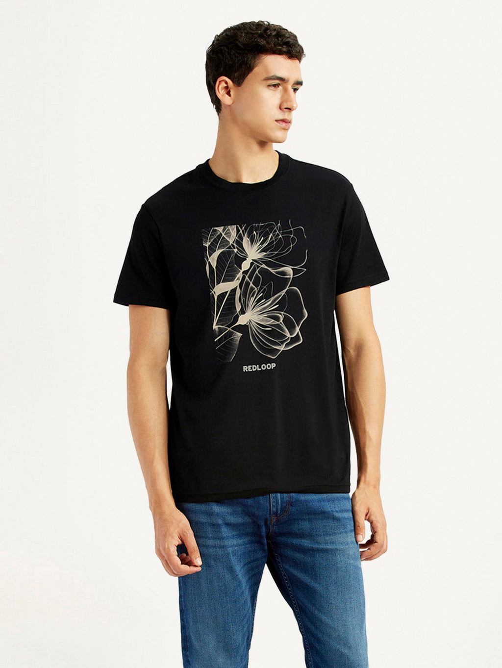 Men's Graphic Print Black Slim Fit T-shirt