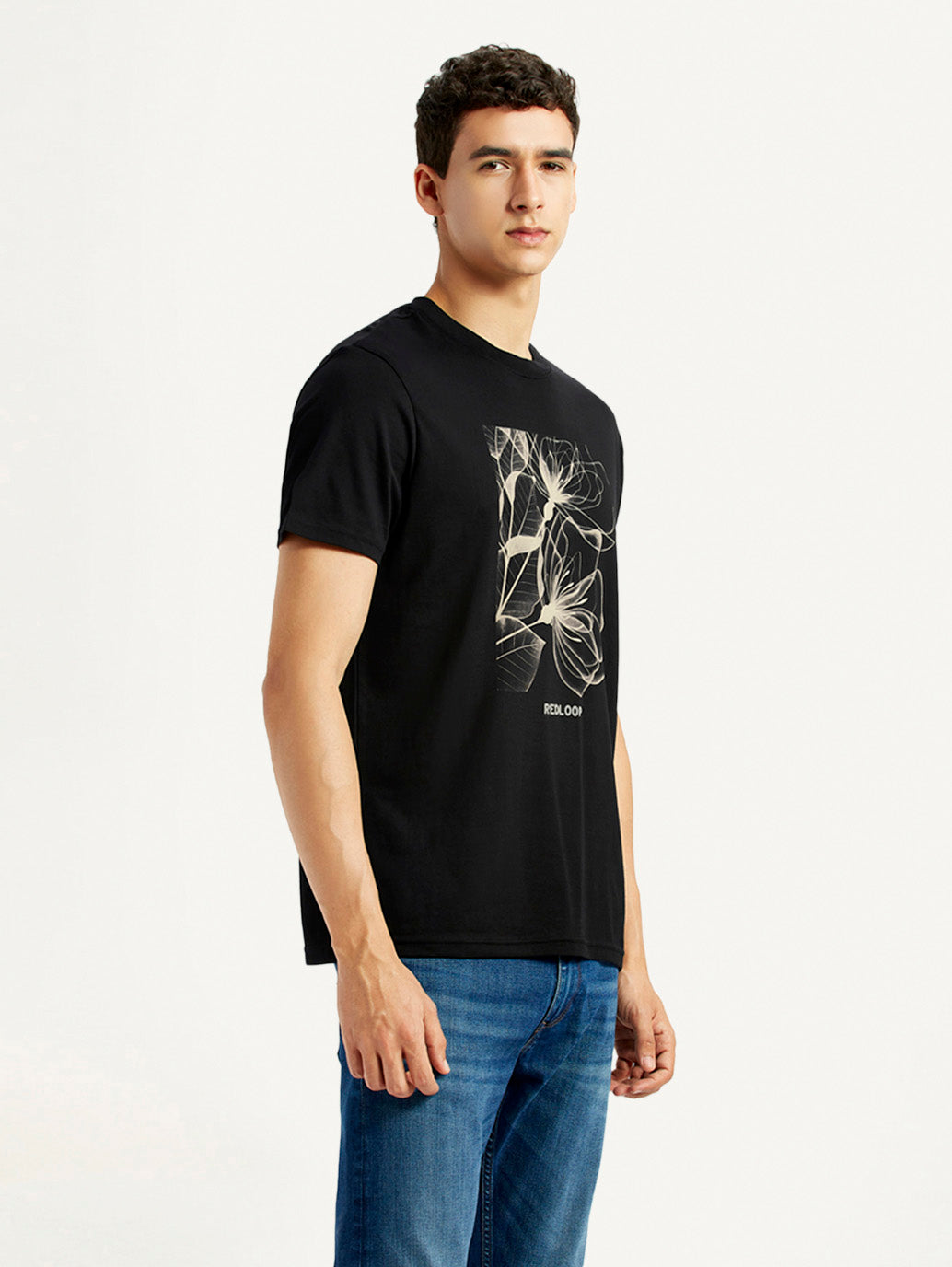 Men's Graphic Print Black Slim Fit T-shirt
