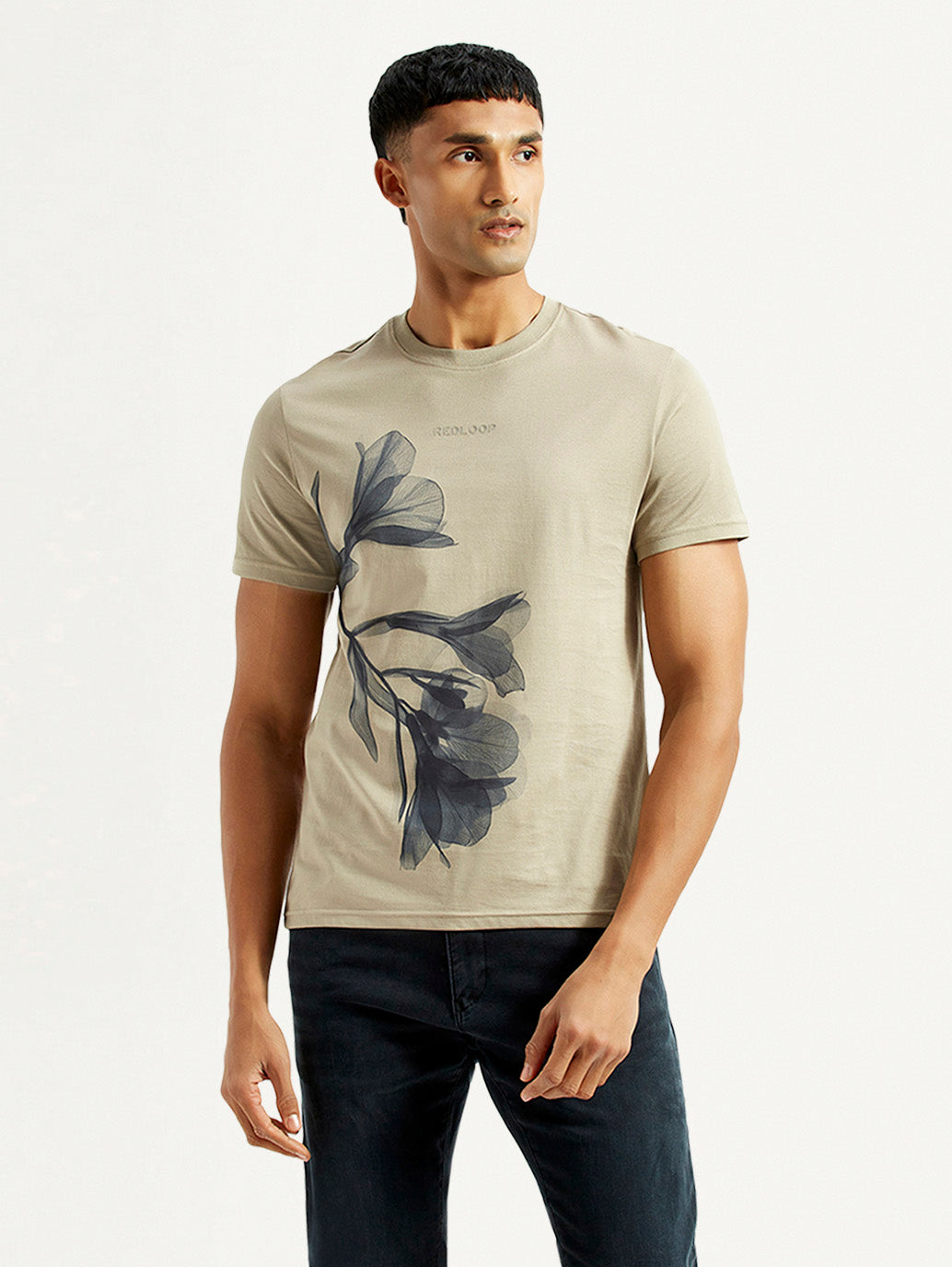 Men's Floral Beige Slim Fit T-shirt