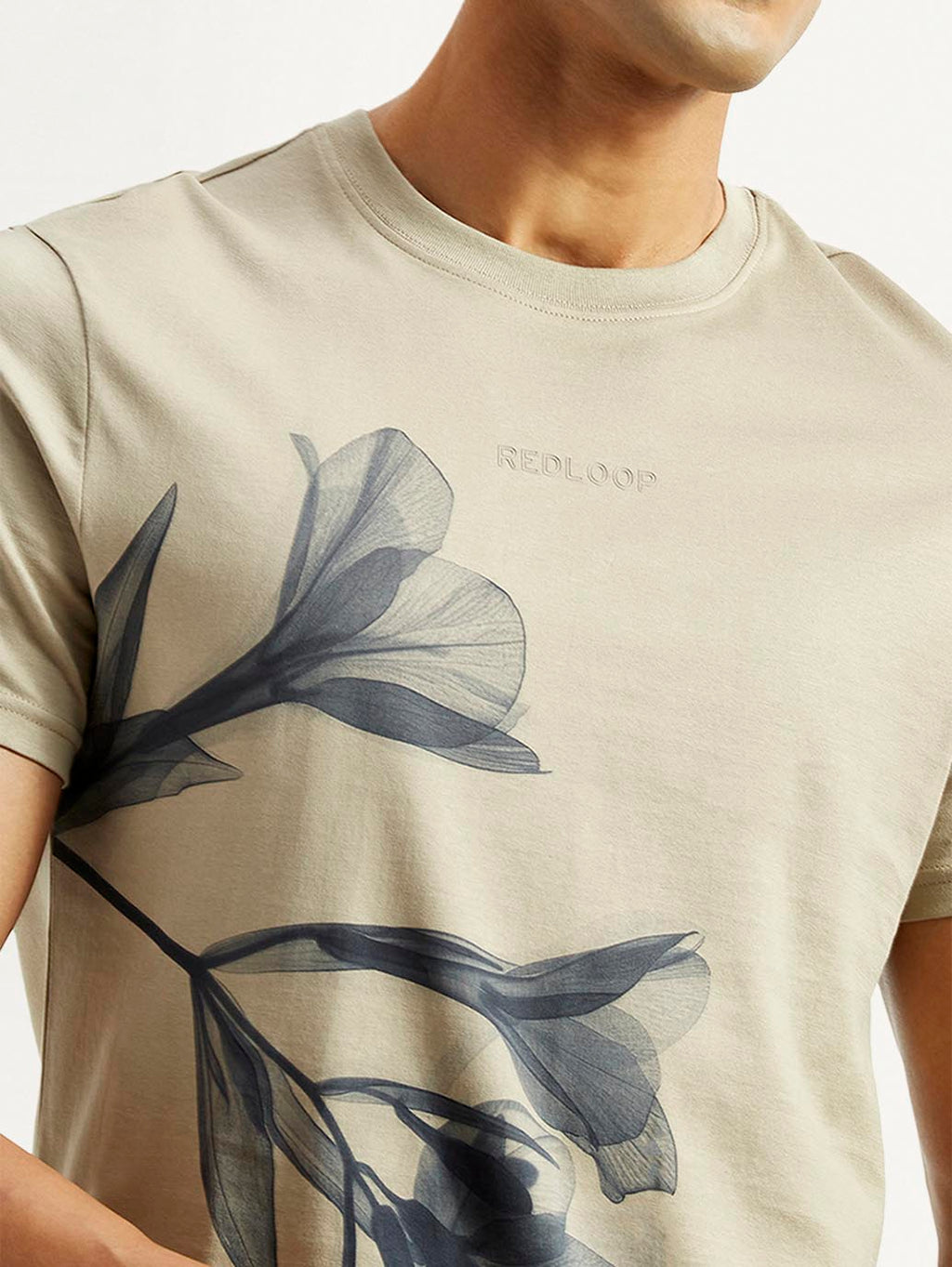 Men's Floral Beige Slim Fit T-shirt