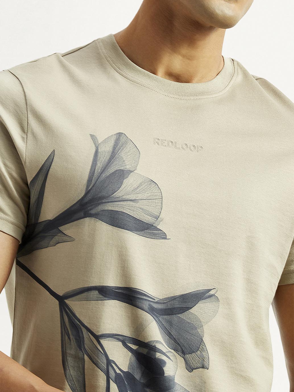 Men's Floral Beige Slim Fit T-shirt