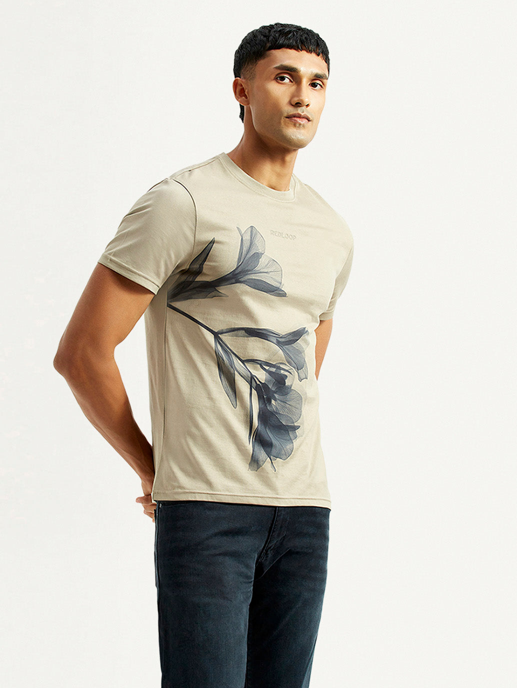 Men's Floral Beige Slim Fit T-shirt