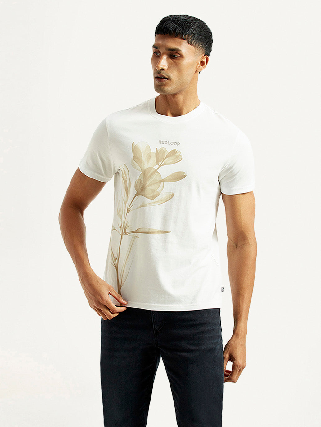 Men's Redloop Floral White Slim Fit T-shirt