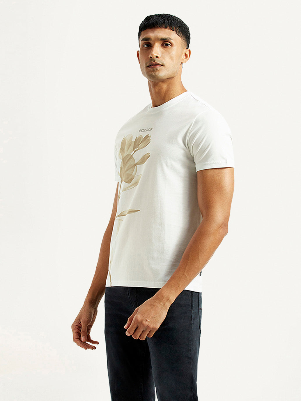 Men's Redloop Floral White Slim Fit T-shirt