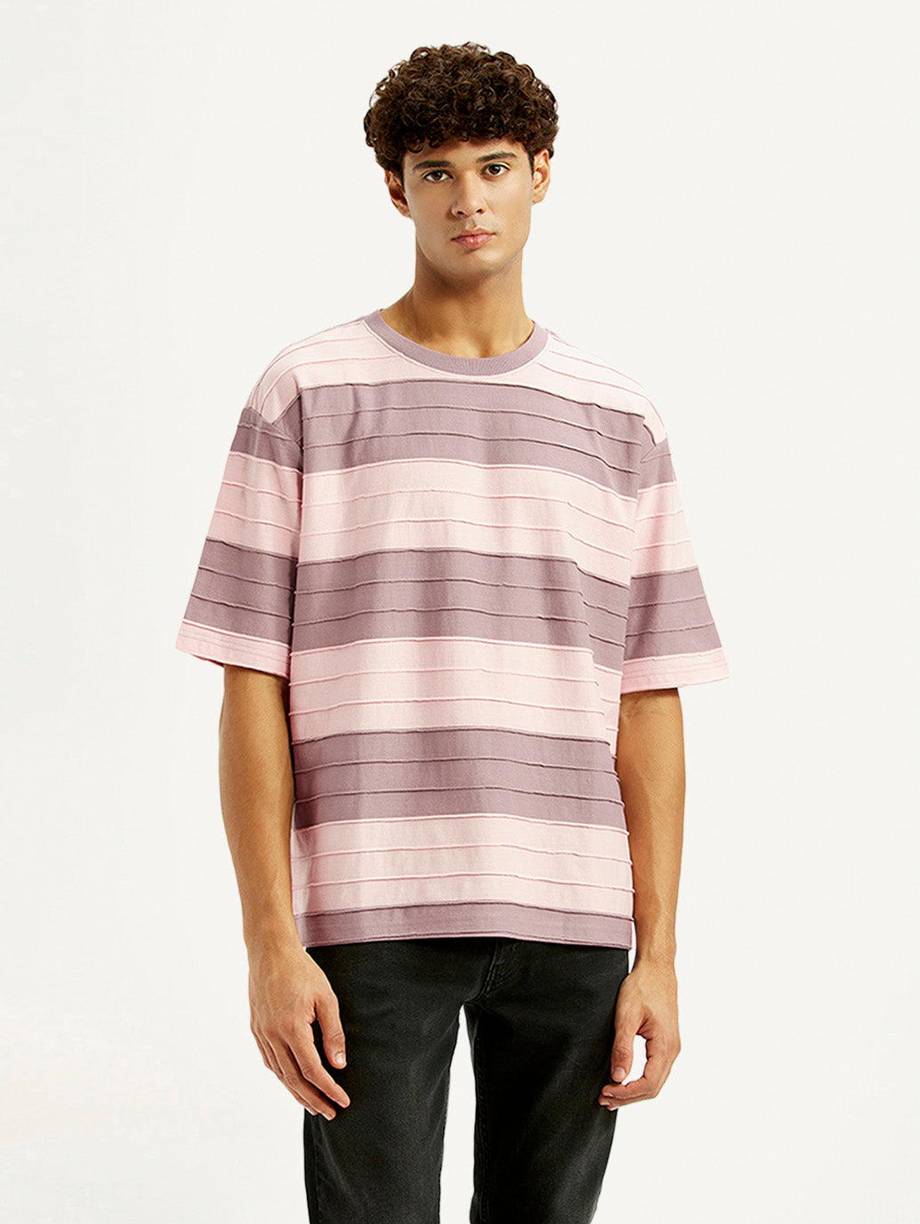 Men's Striped Mauve Loose Fit T-shirt