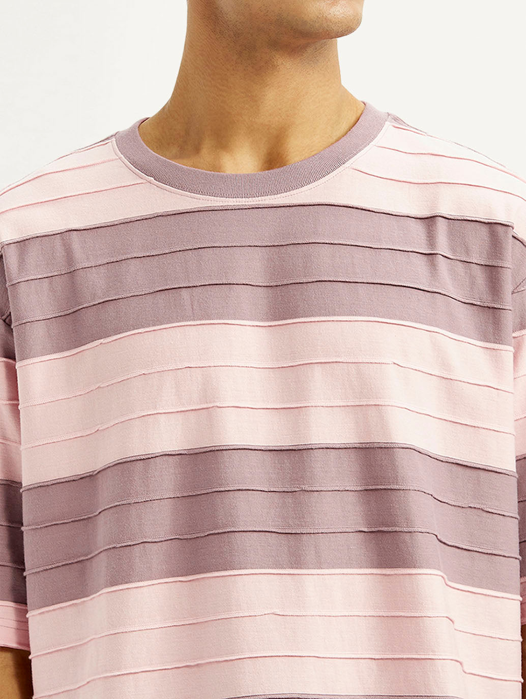 Men's Striped Mauve Loose Fit T-shirt