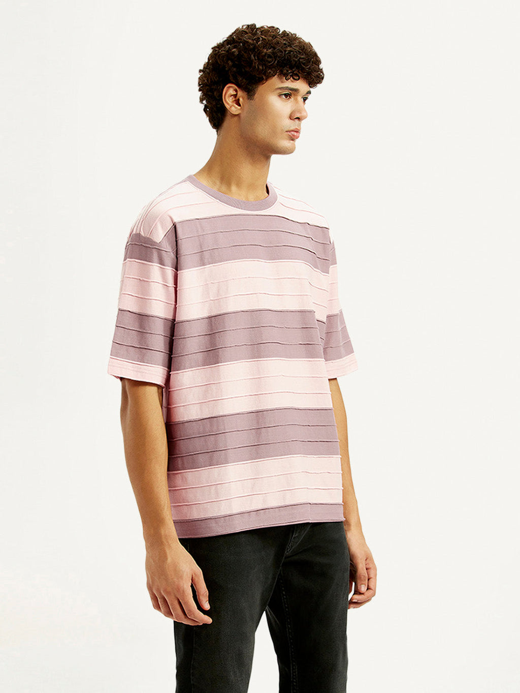 Men's Striped Mauve Loose Fit T-shirt