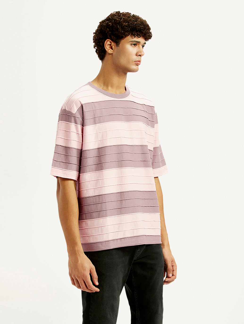 Men's Striped Mauve Loose Fit T-shirt