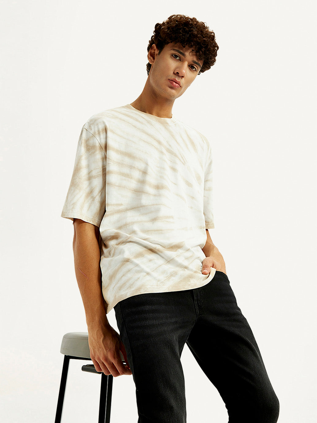 Men's Overdyed Cream Loose Fit T-shirt