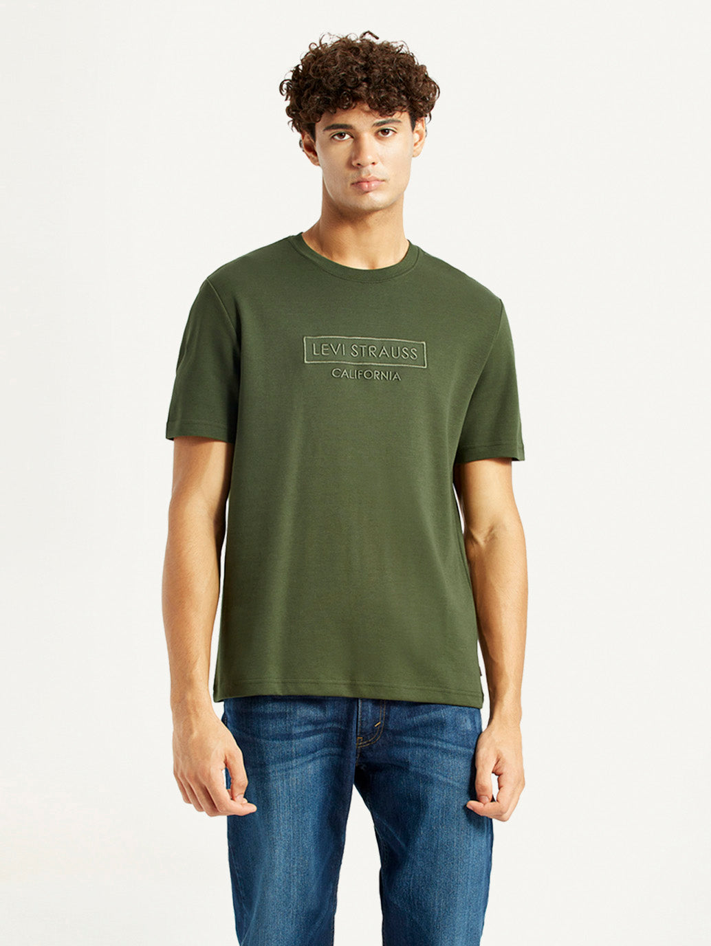 Men's Typography Olive Crew Neck T-shirt