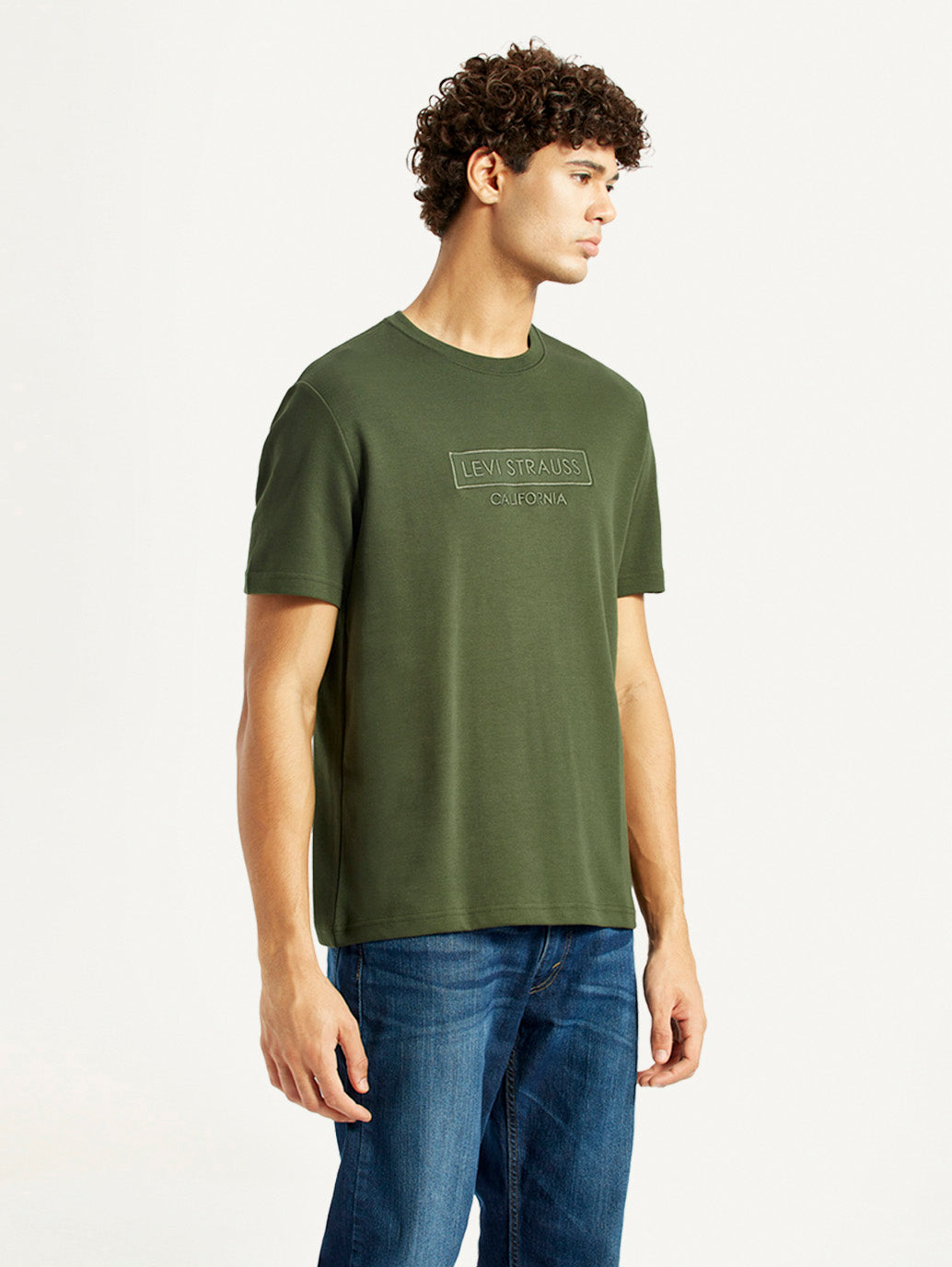 Men's Typography Olive Crew Neck T-shirt