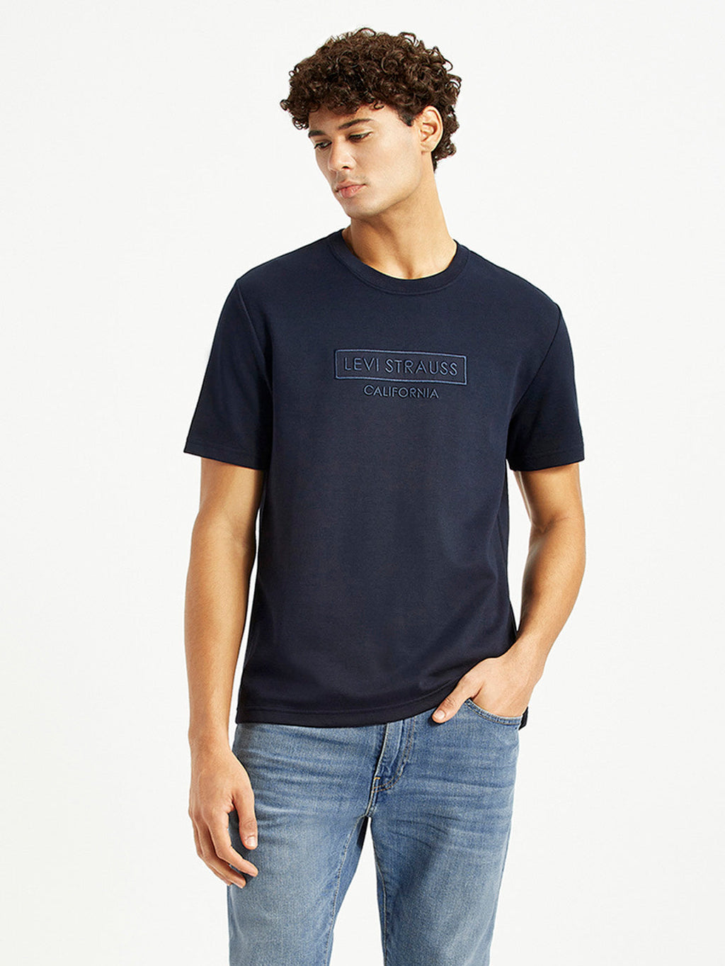 Men's Brand Logo Navy Crew Neck T-shirt