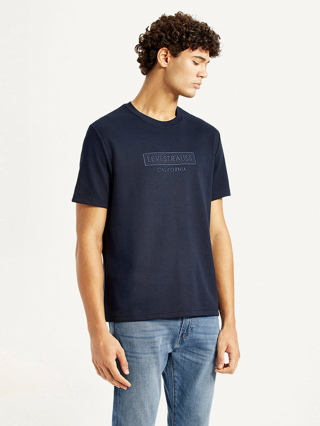Men's Brand Logo Navy Crew Neck T-shirt
