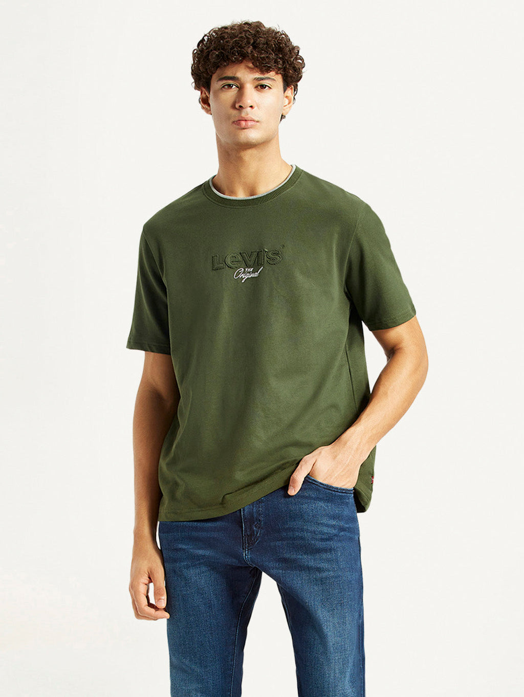 Men's Typography Olive Crew Neck T-shirt