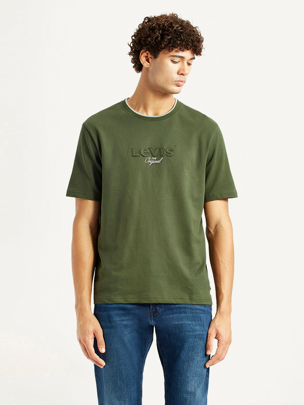 Men's Typography Olive Crew Neck T-shirt