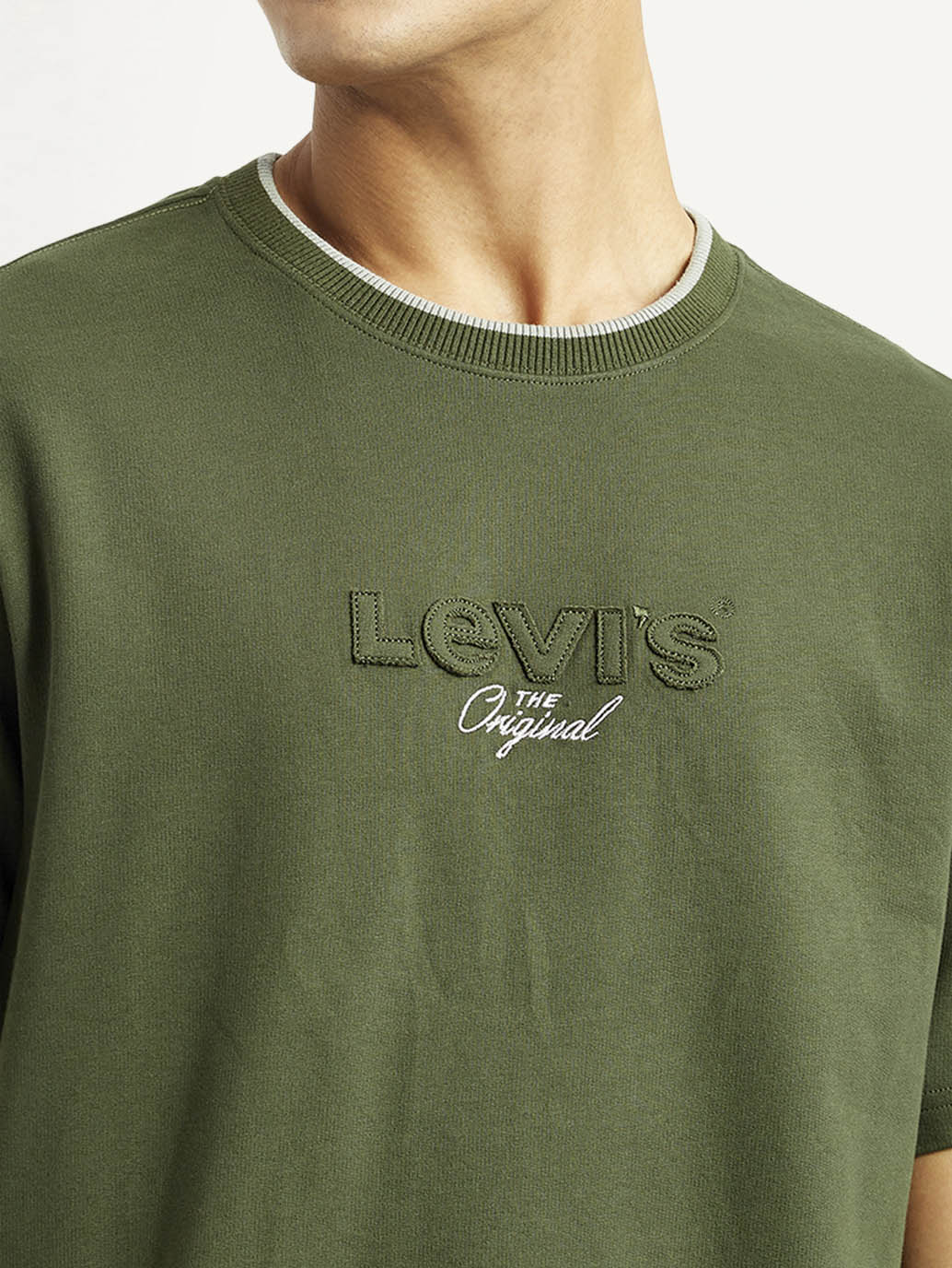 Men's Typography Olive Crew Neck T-shirt