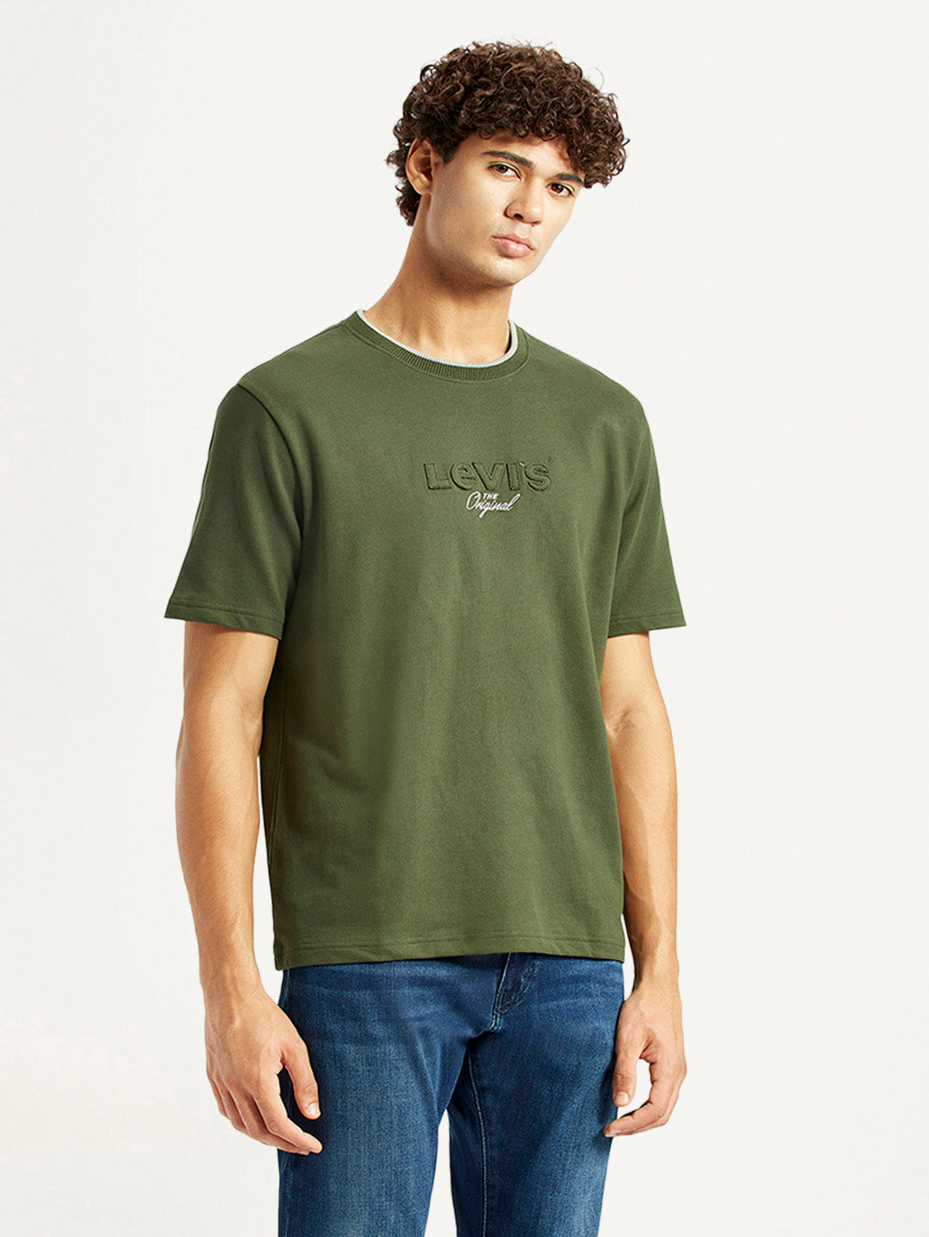 Men's Typography Olive Crew Neck T-shirt