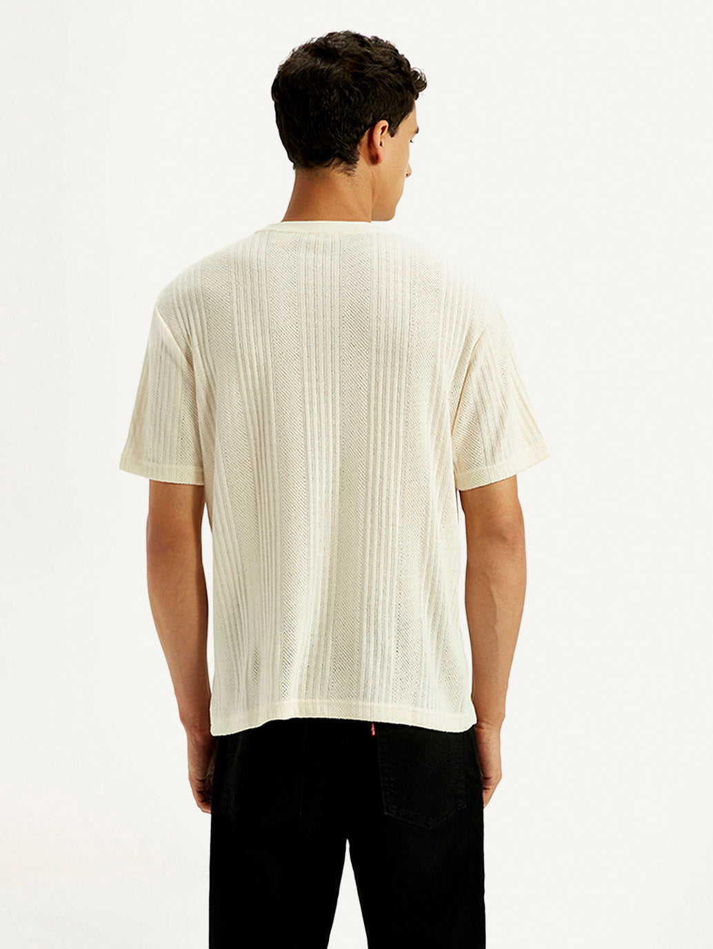 Men's Self Design Cream Crew Neck T-shirt