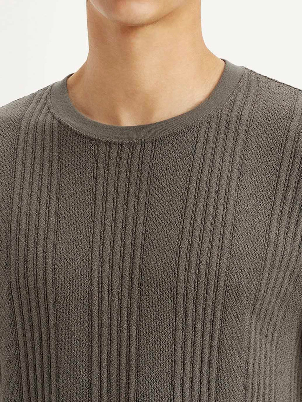 Men's Self Design Brown Crew Neck T-shirt