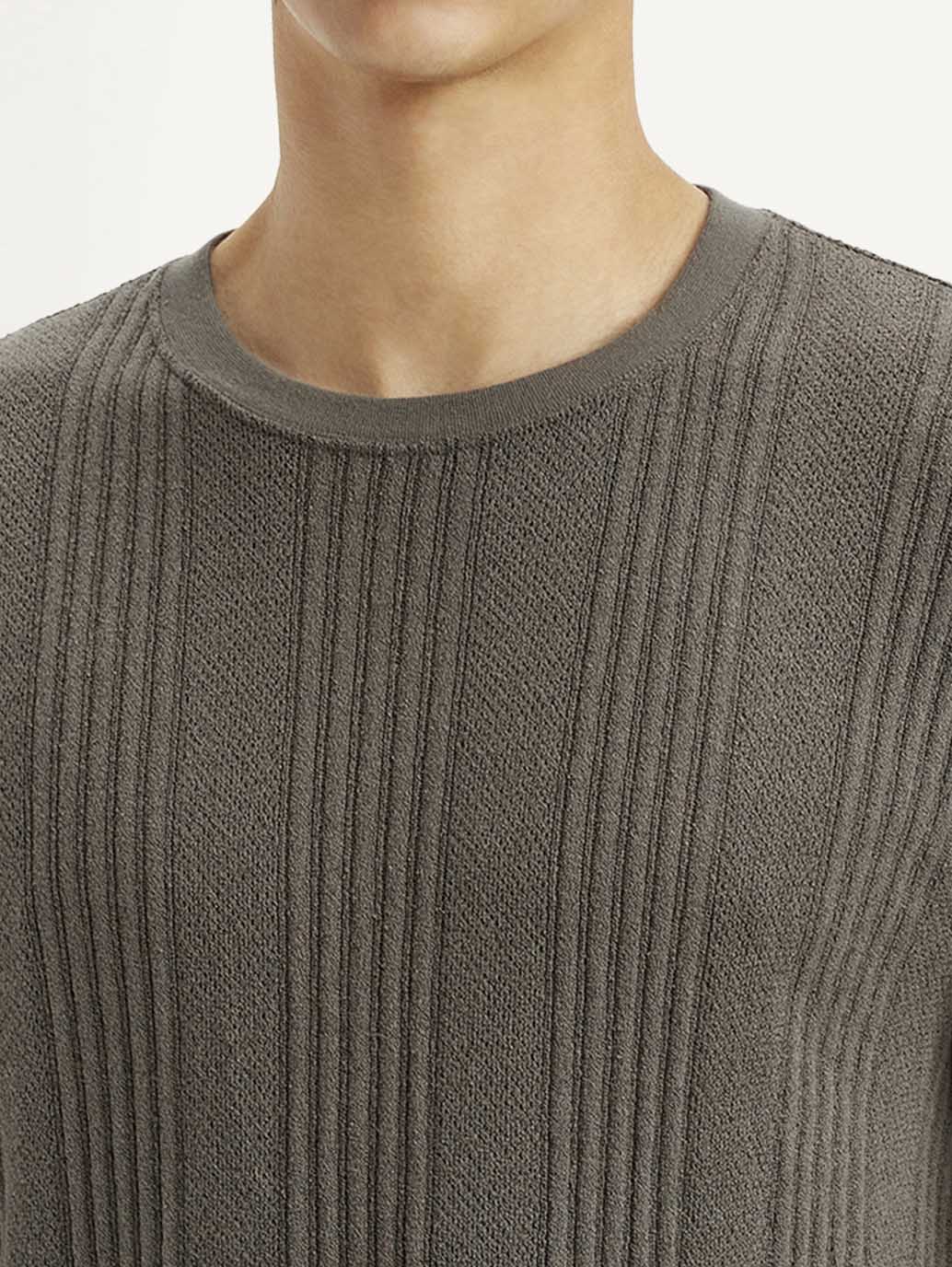 Men's Self Design Brown Crew Neck T-shirt