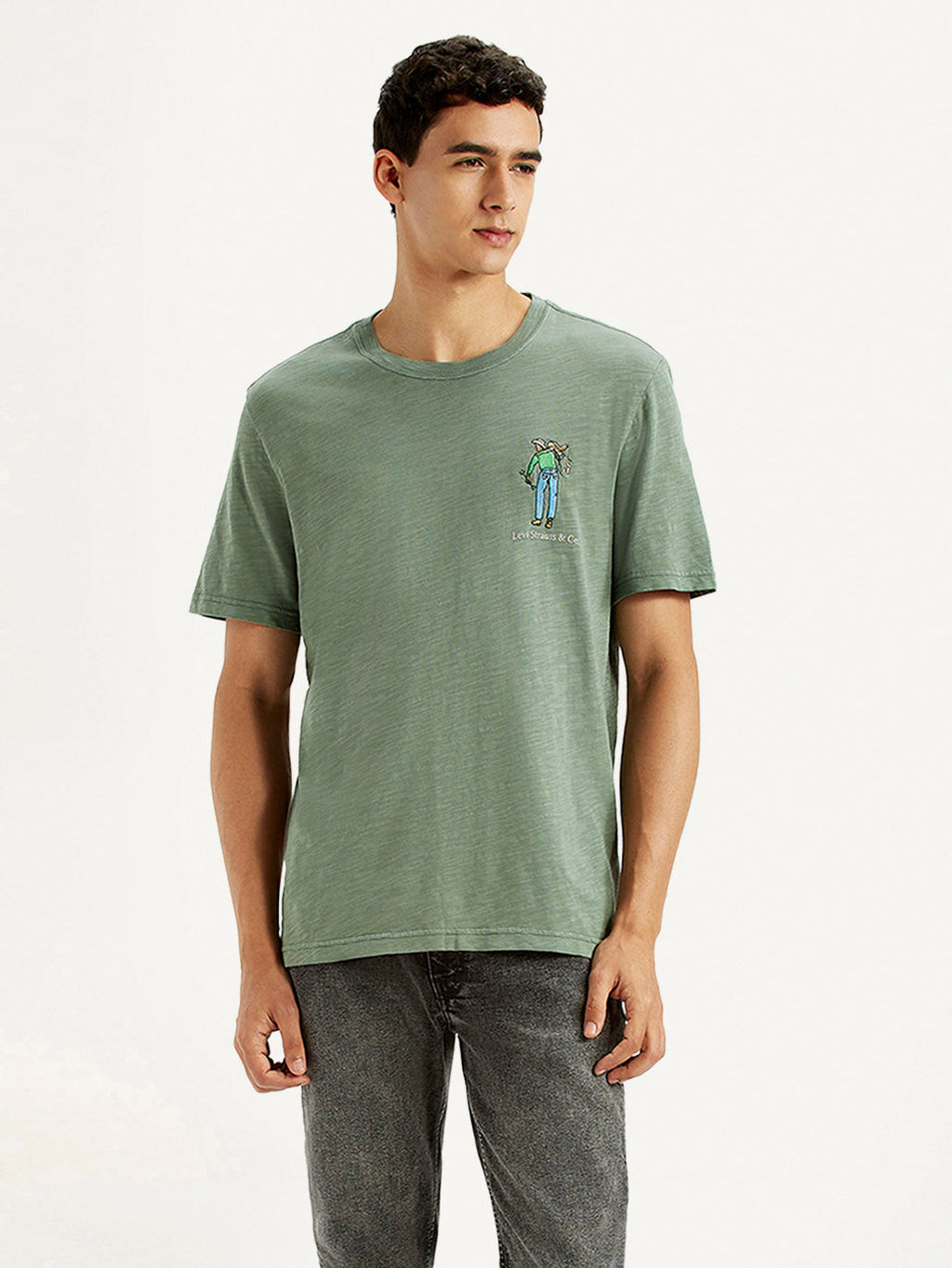 Men's Overdyed Olive Green Crew Neck T-shirt
